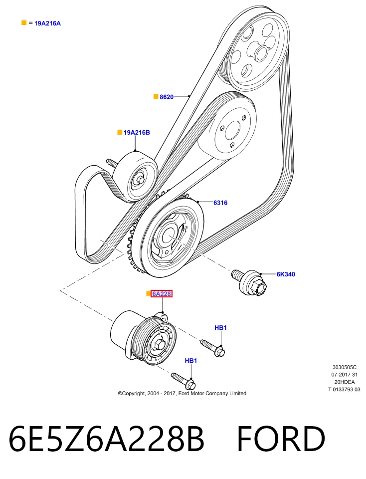 6E5Z6A228B Ford Tensor de correa de alternador