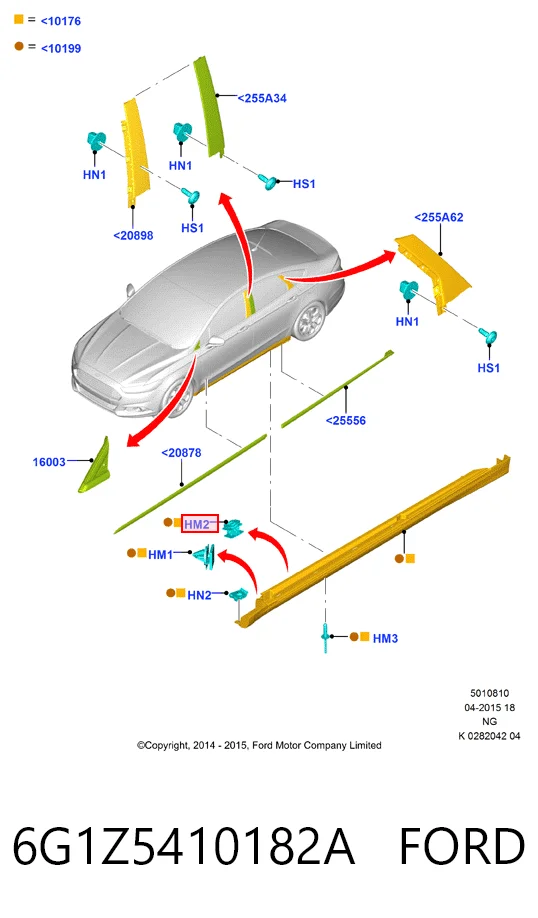 6G1Z5410182A Ford Clip de sujeción de moldura de estribo