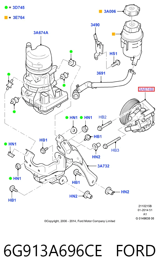 6G913A696CE Ford Bomba hidráulica de dirección