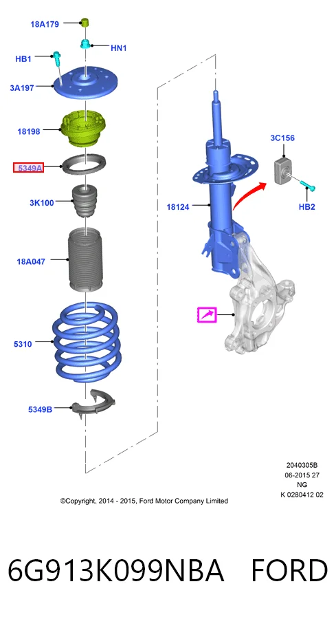 Espaciador de goma inferior del resorte delantero 6G913K099NBA FORD