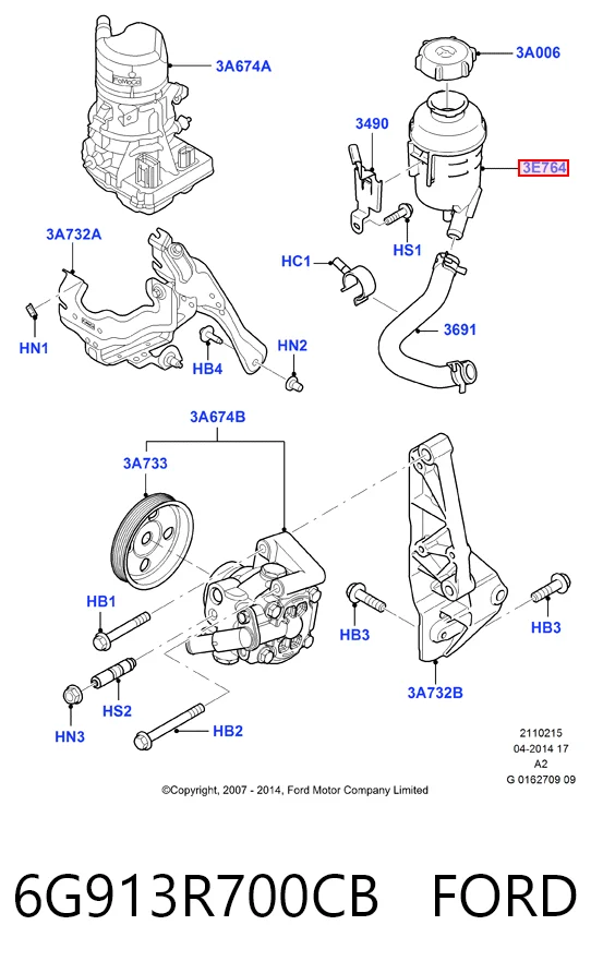 6G913R700CB Ford Depósito de bomba de dirección hidráulica
