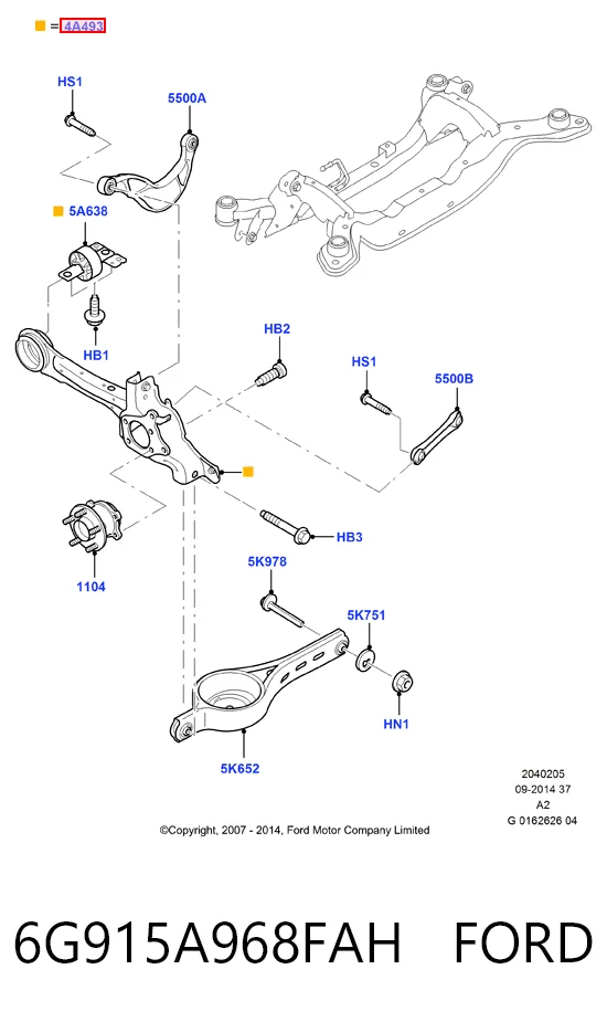 Mangueta trasera derecha 6G915A968FAH FORD