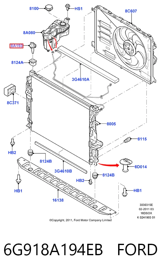 6G918A194EB Ford Soporte superior del radiador