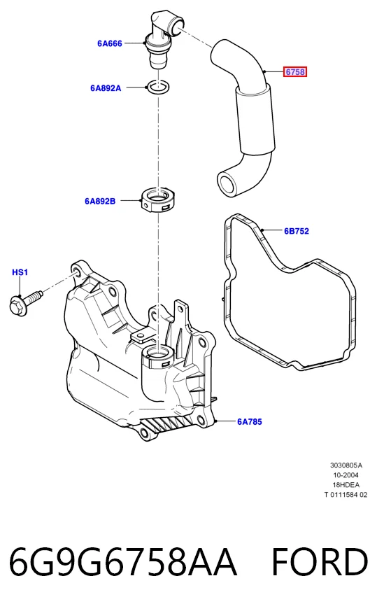 6G9G6758AA Ford Tubo del sistema de recirculación de gases de escape EGR
