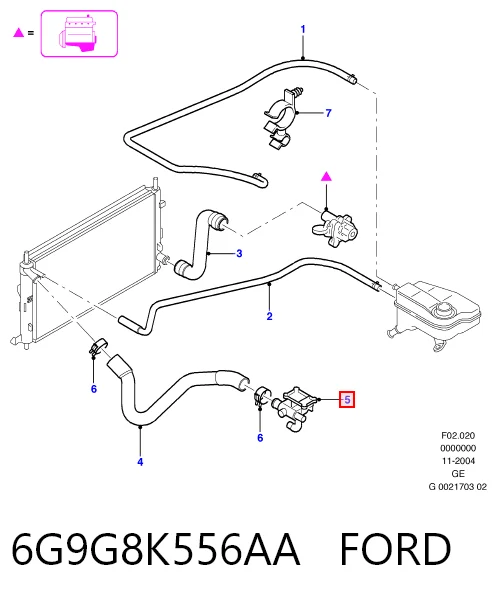 Brida del sistema de refrigeración (triple unión) 6G9G8K556AA FORD