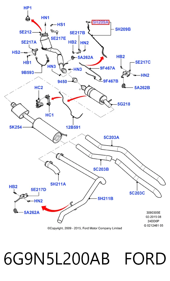 6G9N5L200AB Ford Sensor, presión gas de escape