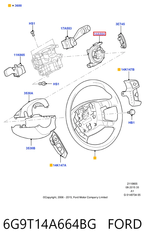 Anillo de contacto del volante 6G9T14A664BG FORD