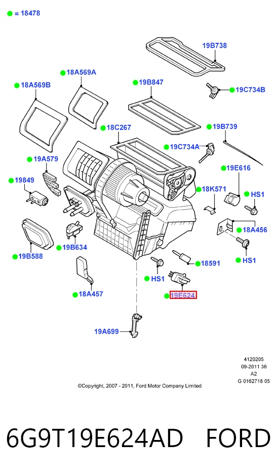 6G9T19E624AD Ford Resistencia de calefacción