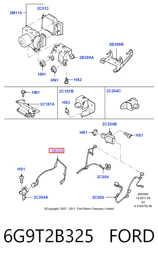 6G9T2B325 Ford Cable del sensor ABS delantero