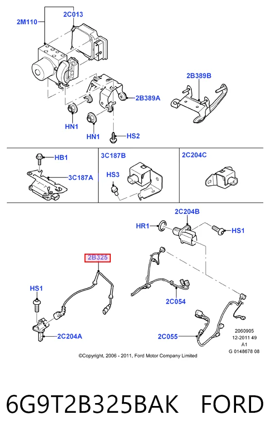 6G9T2B325BAK Ford Cable del sensor ABS delantero