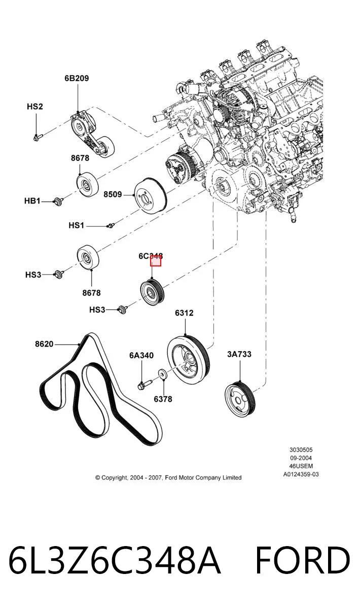 6L3Z6C348A Ford Polea guía correa poli V