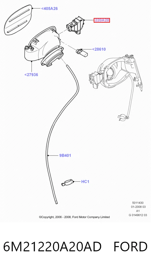 6M21220A20AD Ford Motor apertura de tapa combustible