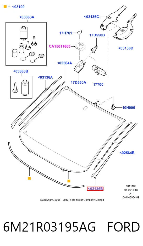 Moldura izquierda del parabrisas 6M21R03195AG FORD