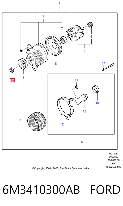6M3410300AB Ford Alternador de coche