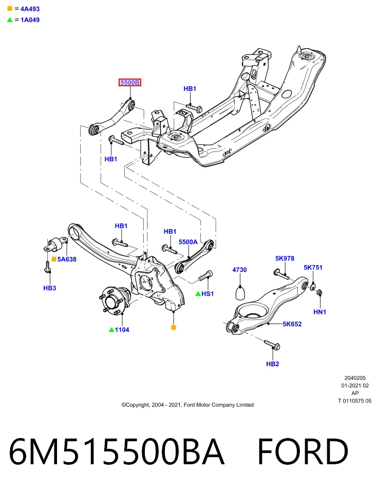 6M515500BA Ford Brazo superior de suspensión trasera izquierdo/derecho