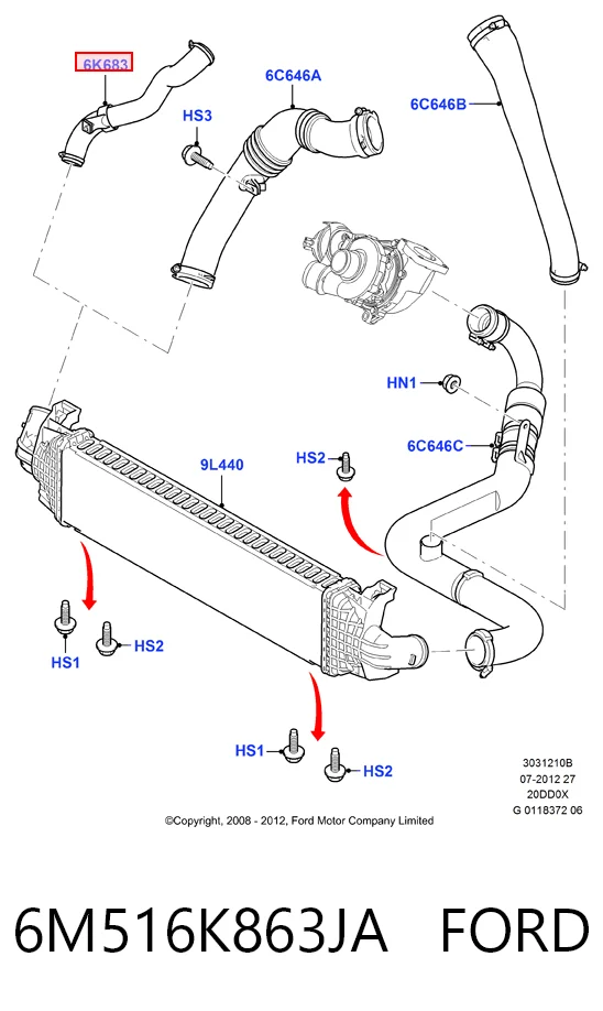 6M516K863JA Ford Manguera del intercooler