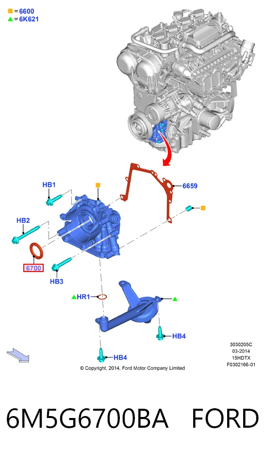 6M5G6700BA Ford Retén del cigüeñal frontal