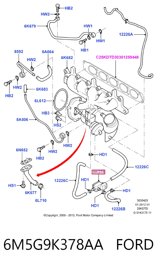 6M5G9K378AA Ford Válvula solenoide de control de presión de sobrealimentación