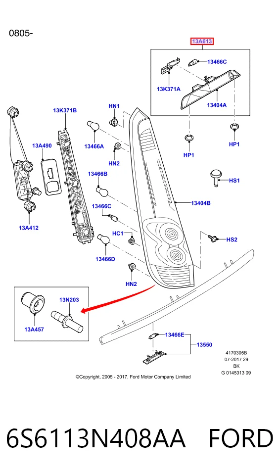 Luz central de freno para Ford Fiesta Mk5 JH, JD