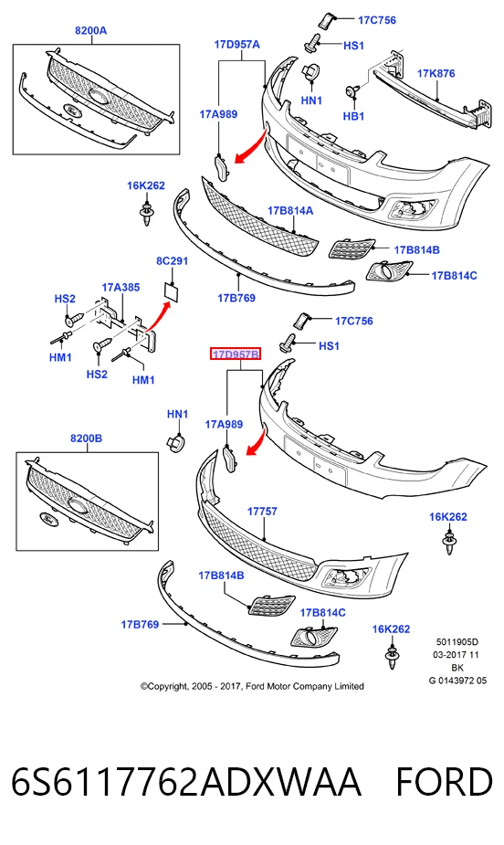 Parachoques delantero, parte superior 6S6117762ADXWAA FORD