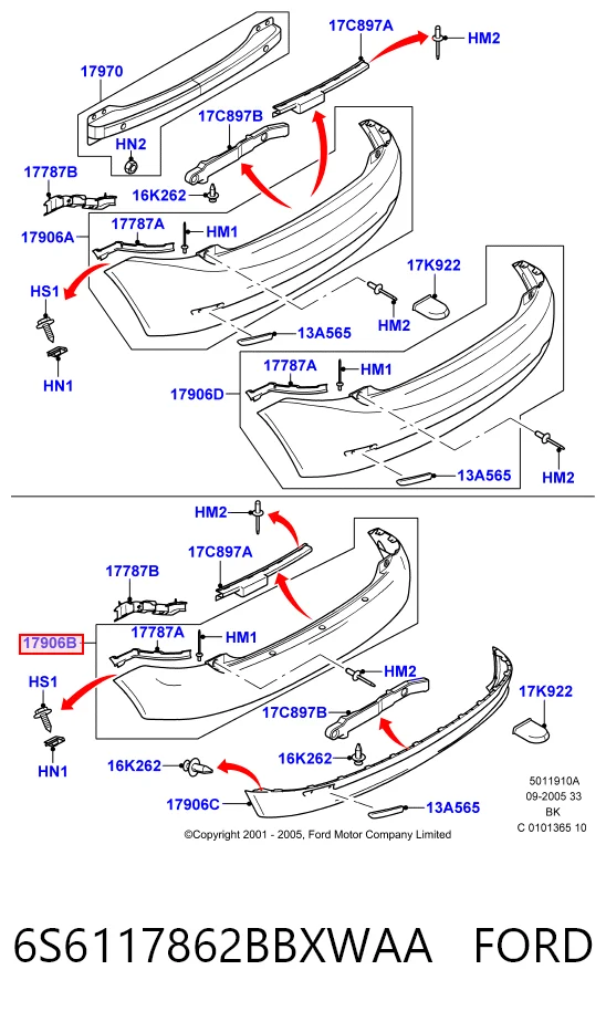 Parachoques trasero 6S6117862BBXWAA FORD