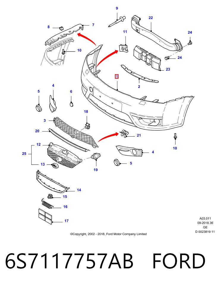 Parachoques delantero 6S7117757AB FORD