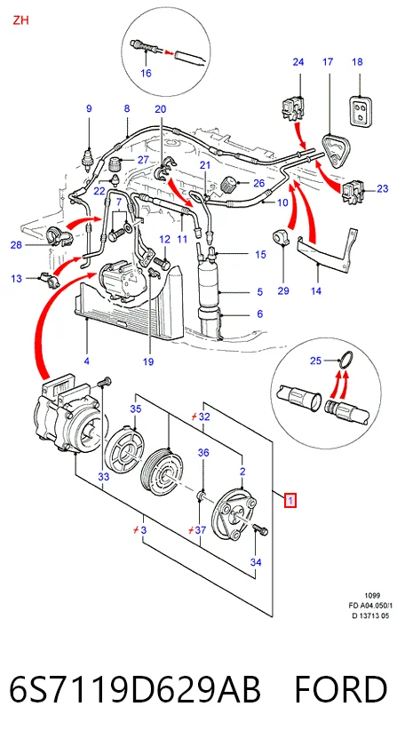 6S7119D629AB Ford Compresor climatizador
