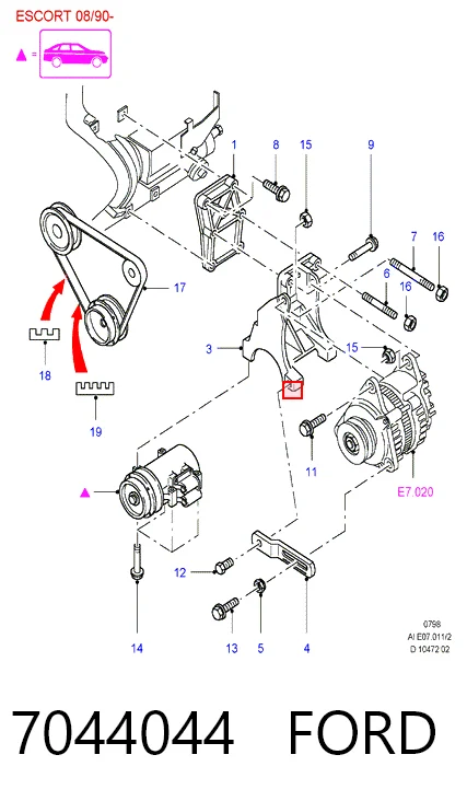 Tensor de la correa trapecial poli v Ford Escort VI