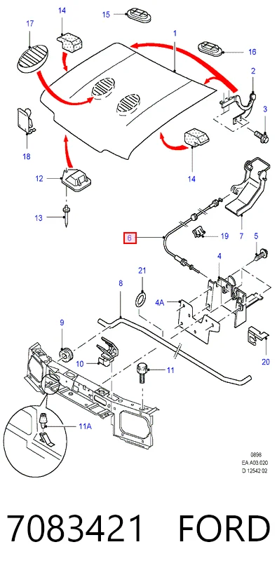 Cable de capó del motor Ford Escort VI (1992-1995)