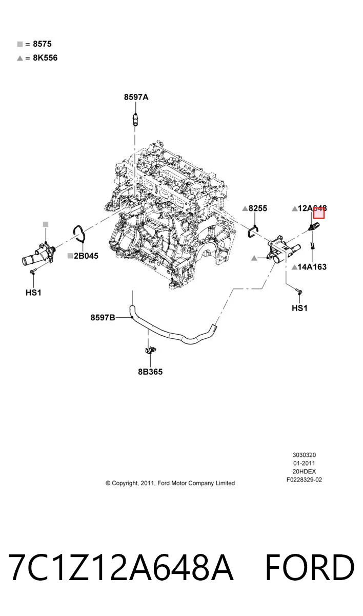 7C1Z12A648A Ford Sensor temperatura refrigerante
