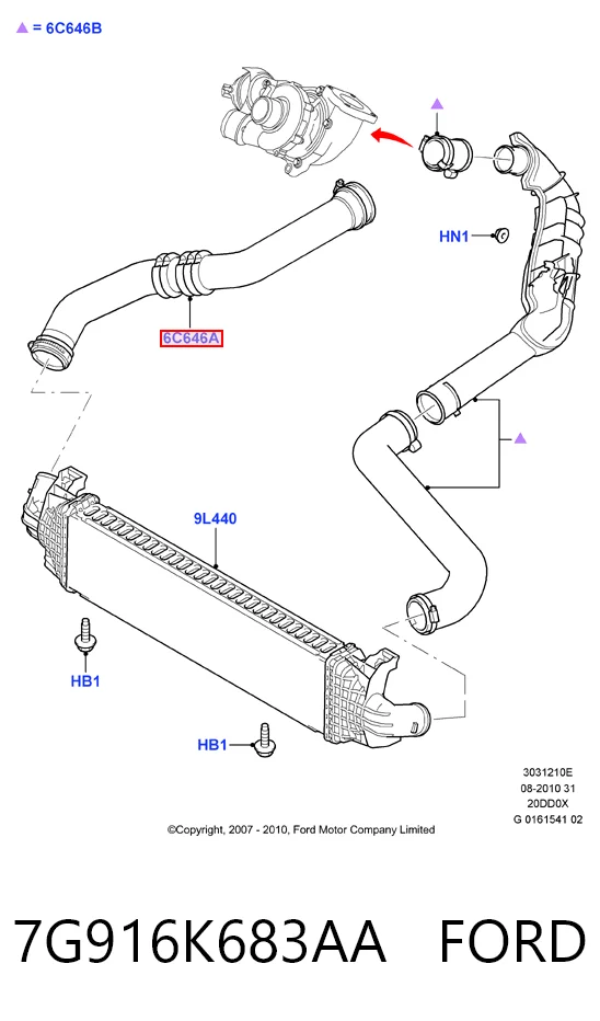 7G916K683AA Ford Manguera del intercooler