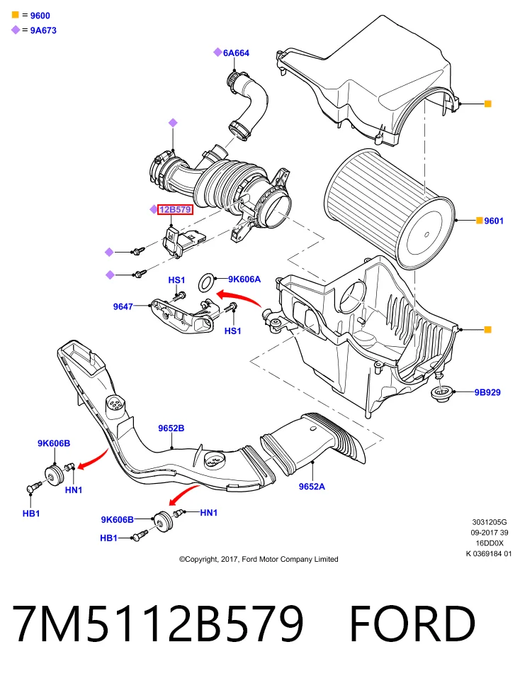 7M5112B579 Ford Sensor de flujo de aire