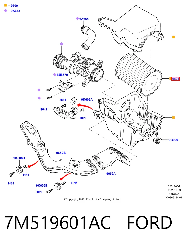 7M519601AC Ford Filtro de aire de motor