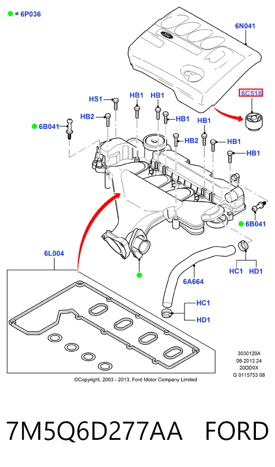 7M5Q6D277AA Ford Cojín de la tapa decorativa del motor