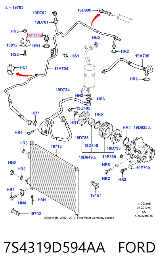 7S4319D594AA Ford Sensor de baja presion aire acondicionado