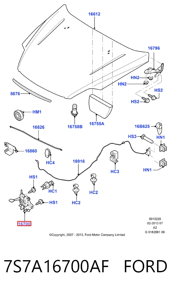 7S7A16700AF Ford Cerradura de Capot