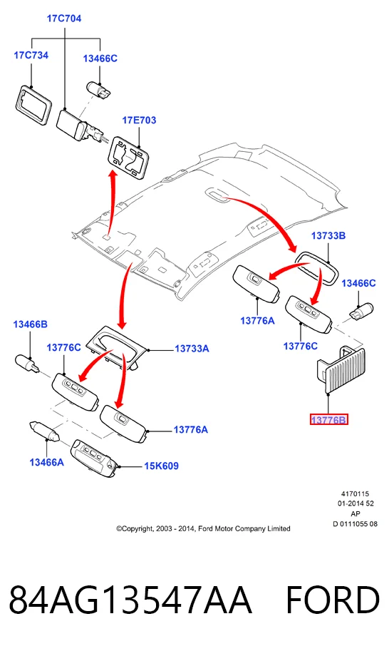 Luz de techo interior (cabina) 84AG13547AA FORD