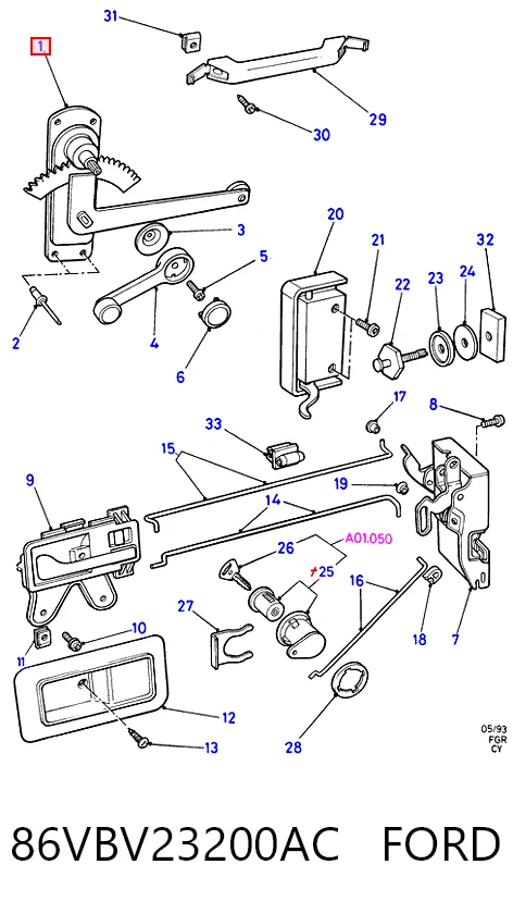 Mecanismo levanta, puerta delantera derecha para Ford Transit IV T