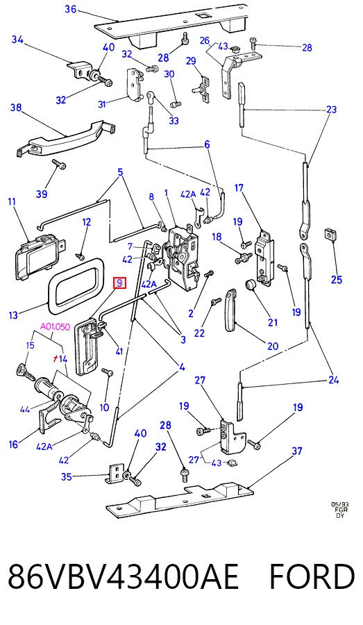 86VBV43400AE Ford Manija exterior derecha de puerta trasera batiente