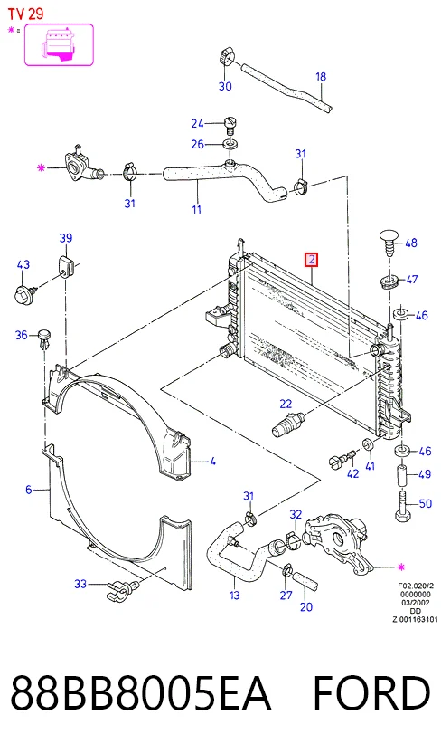 Radiador de refrigeración del motor 88BB8005EA FORD