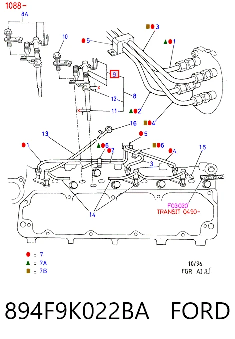 Racor de retorno de inyector 894F9K022BA FORD