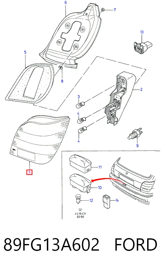 Piloto trasero derecho para Ford Fiesta Mk3 GFJ