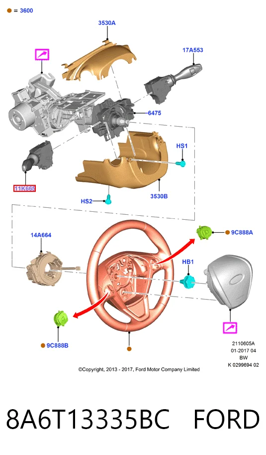 8A6T13335BC Ford Conmutador izquierdo de la columna de dirección