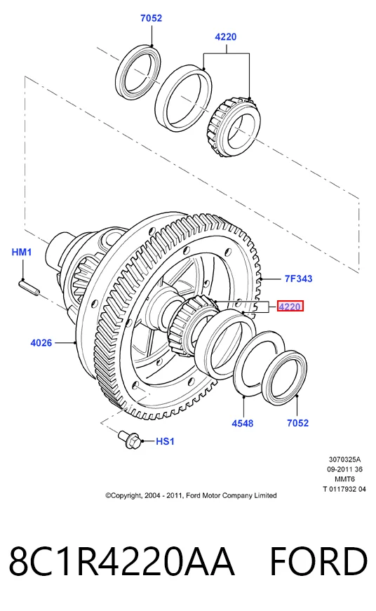 Cojinete del diferencial del eje delantero 8C1R4220AA FORD