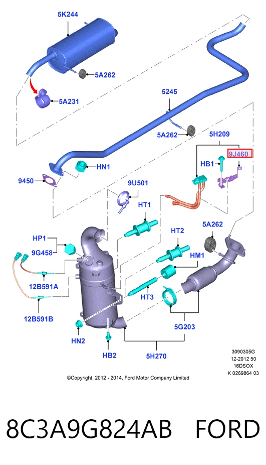 8C3A9G824AB Ford Sensor, presión gas de escape