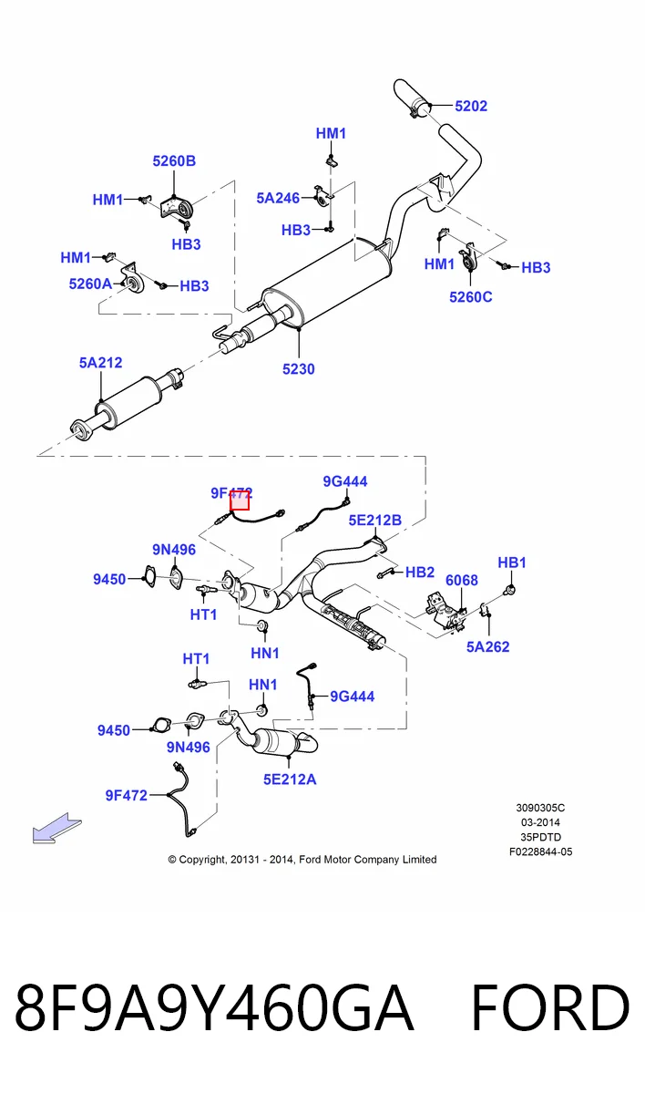 8F9A9Y460GA Ford Sensor de oxígeno previo al catalizador
