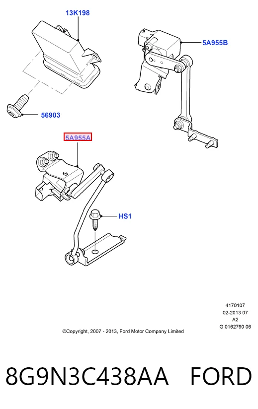 8G9N3C438AA Ford Sensor de nivel de carrocería delantero