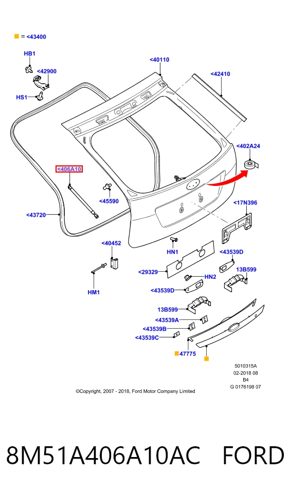 8M51A406A10AC Ford Amortiguador de porton