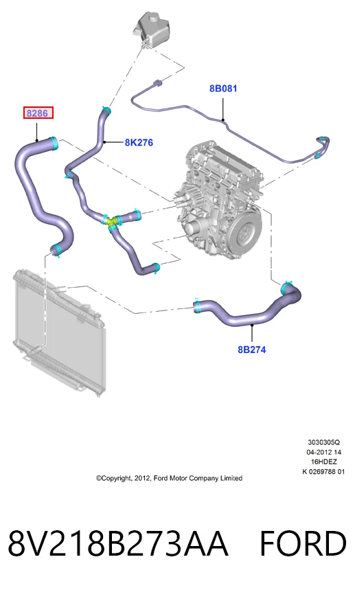 8V218B273AA Ford Manguera inferior del radiador
