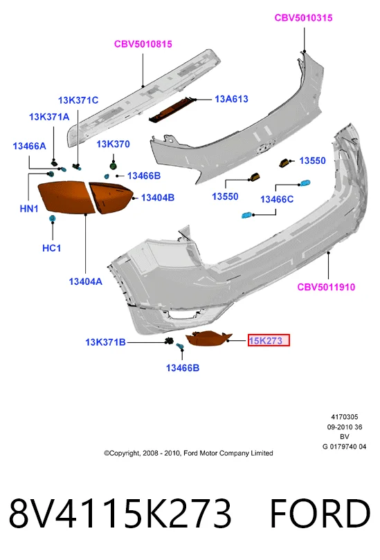 8V4115K273 Ford Faro niebla trasero izquierdo